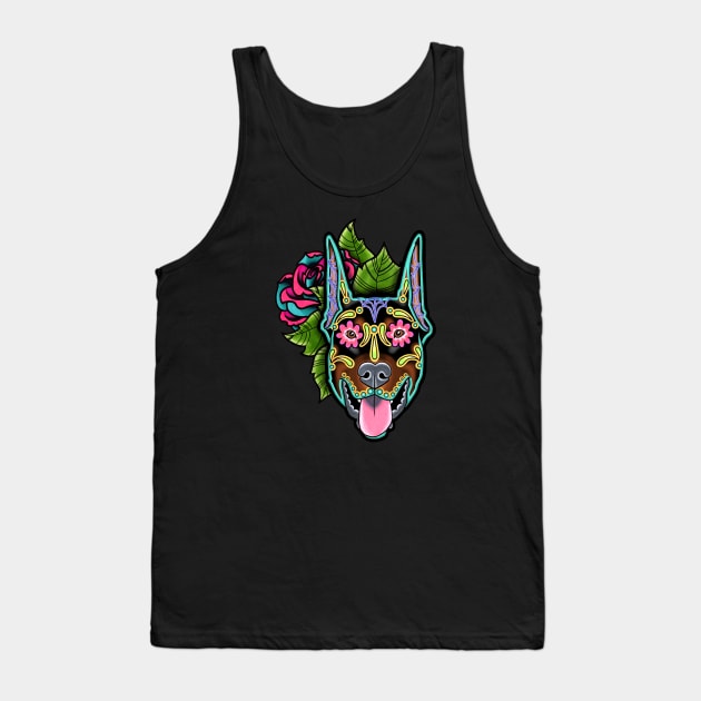 Doberman - Cropped Ear Edition - Day of the Dead Sugar Skull Dog Tank Top by prettyinink